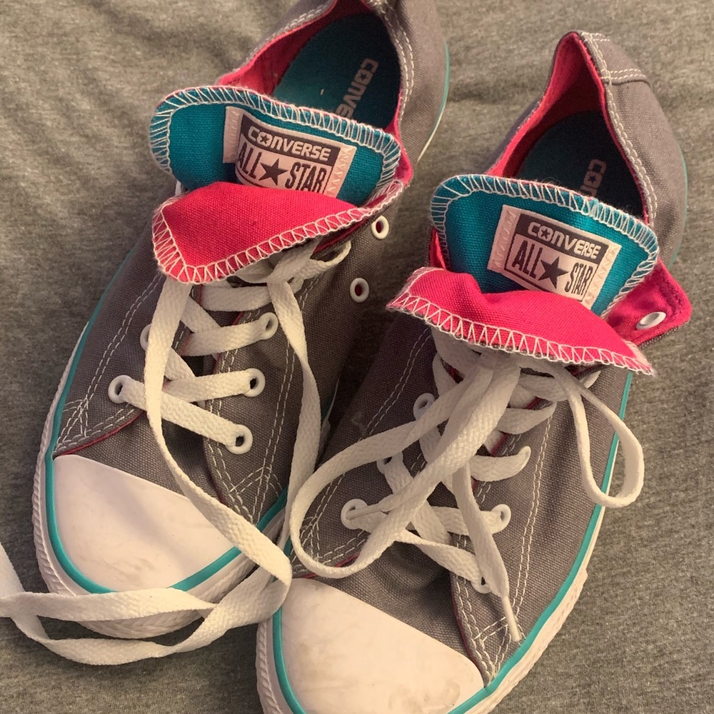 Converse Gray and Pink Double tongue All Star Shoes